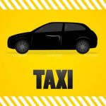Black Car on Yellow Background with Taxi in Bold Black Lettering